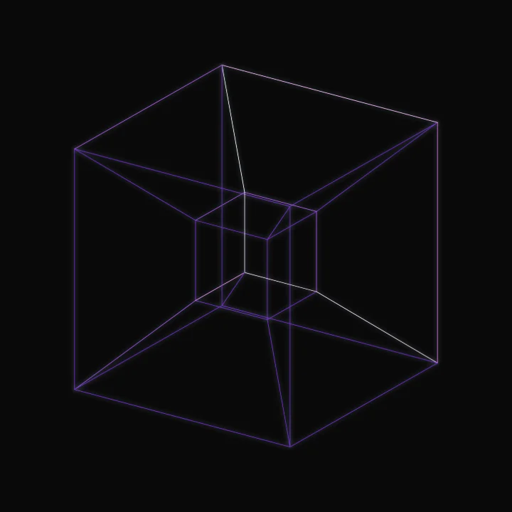 A tesseract, the four-dimensional cube, projected into three dimensions